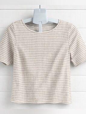 Croft & Barrow Beige Gingham Short Sleeve Top - S